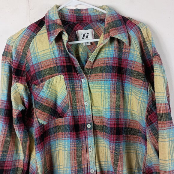 BDG Tops - BDG Womens Distressed Plaid Button Down Shirt M Multicolor Indie Grunge 90s